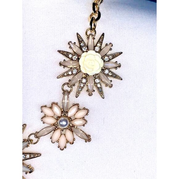 INC Gold Tone Crystal and Faux Pearl Starburst Floral Statement Necklace - Picture 6 of 10